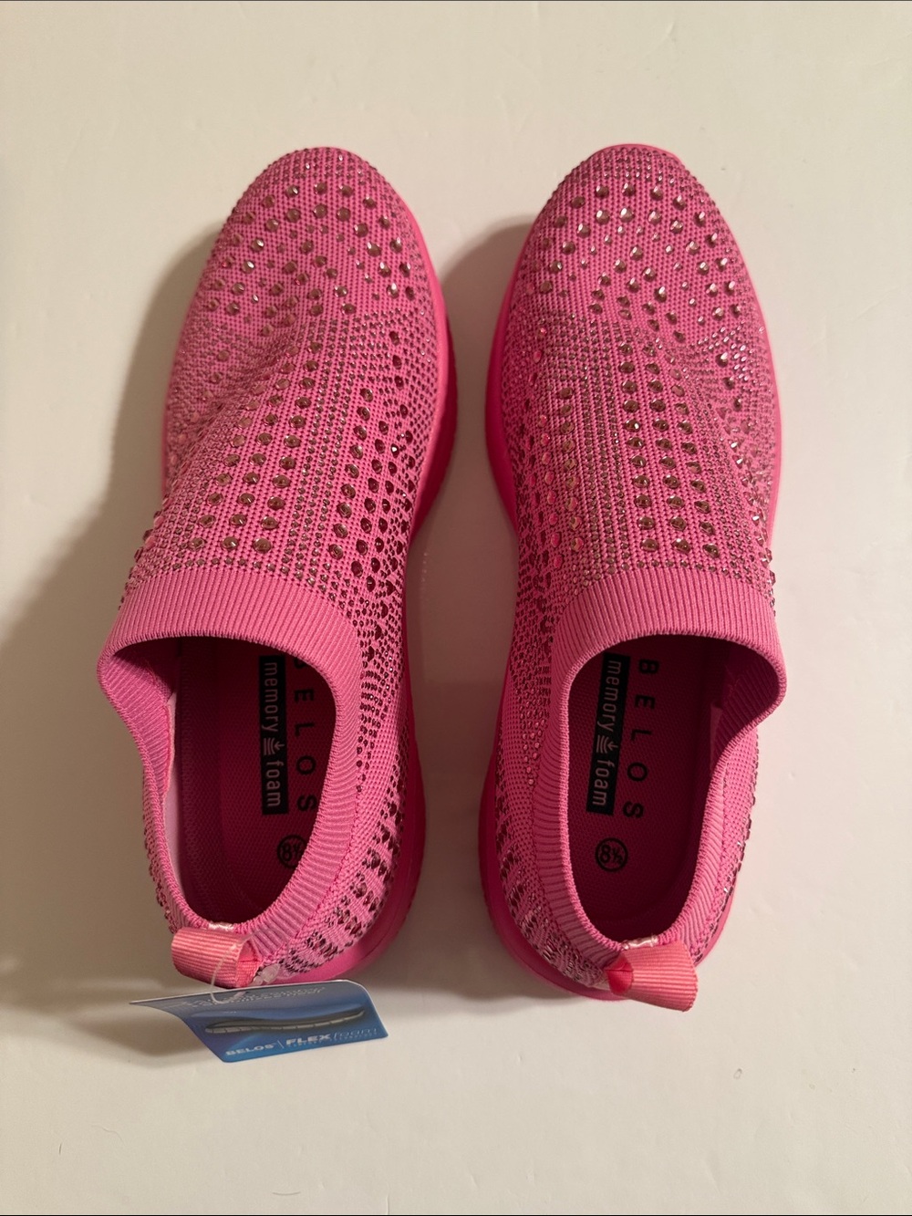 Below. Hot Women’s Pink Slip-On Knit Sock Sneakers with Rhinestone Detail